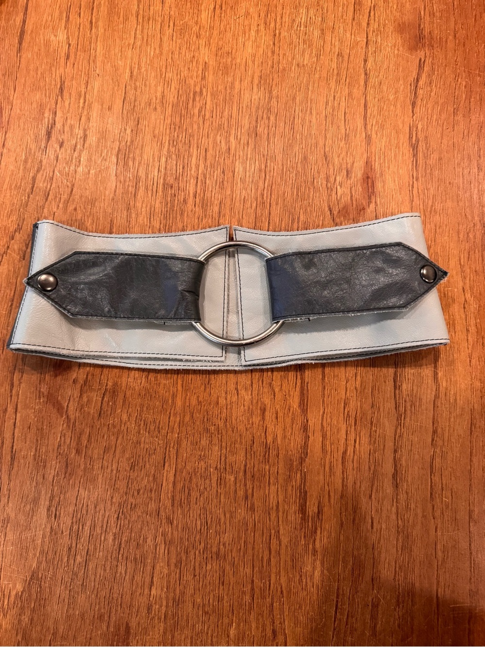Two-Tone Wide Obi Belt Grey Black O-Ring Adjustable Y2K